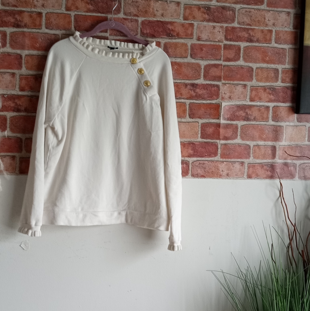 Talbots Cream Sweatshirt with Gold Buttons